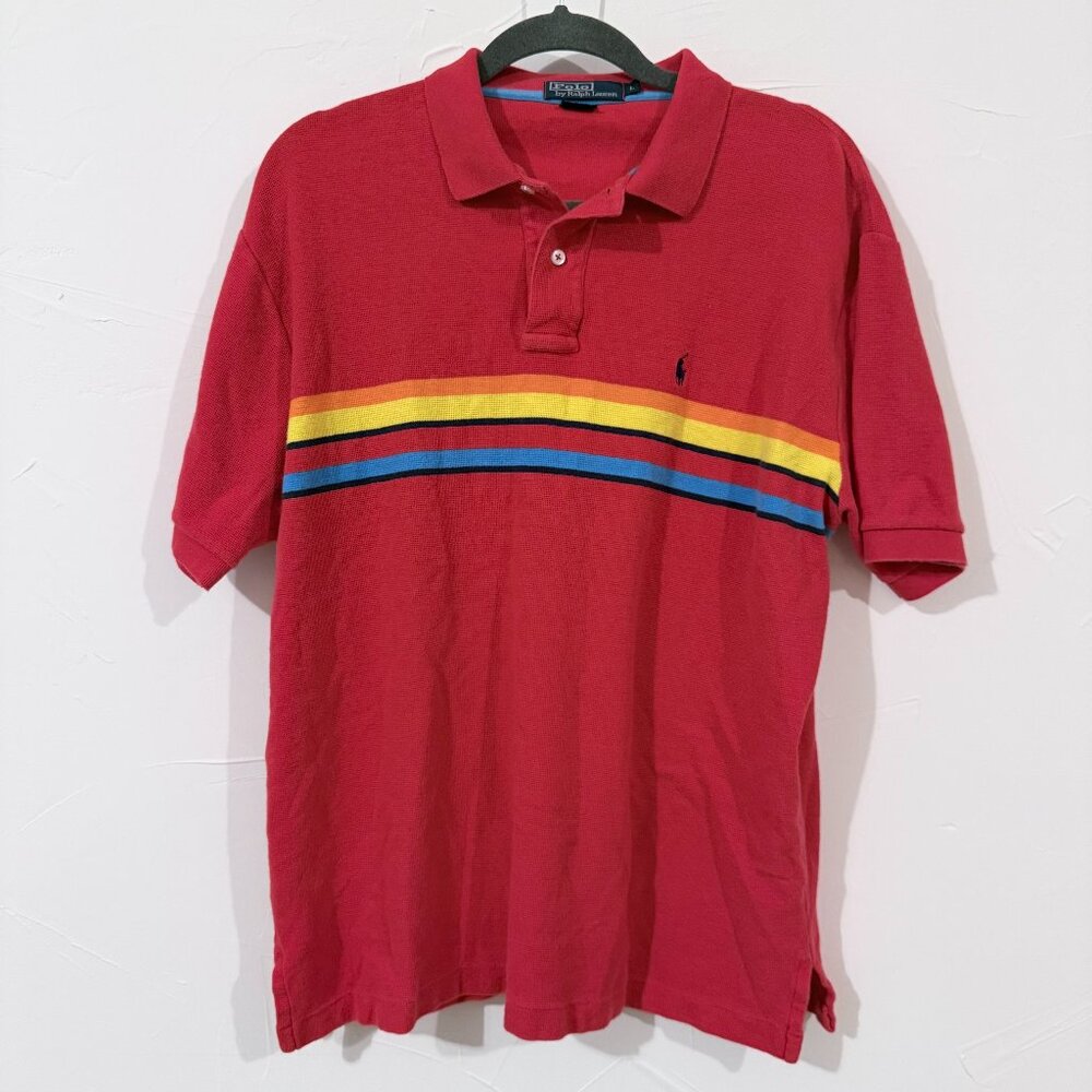 Vintage Polo by Ralph Lauren Polo Shirt – Size L – Red Stripe – 90s/Y2K